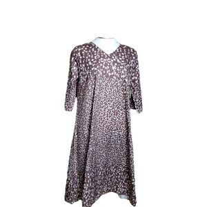 MADE with LOVE Brand Casual A-Line Dress Brown/Taupe &Ivory Print Midi Sz XS NWT